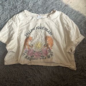 Cream La Luna cropped tee, size M